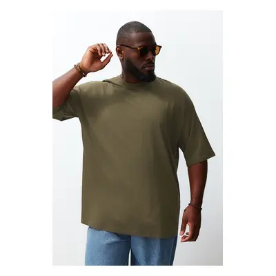 Trendyol Khaki Plus Size Oversize Comfortable Basic 100% Cotton T-Shirt