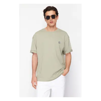 Trendyol Mint Oversize/Wide Cut Short Sleeve Embroidered 100% Cotton T-Shirt