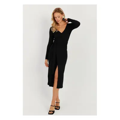 Cool & Sexy Women's Black Double Breasted Camisole Midi Dress