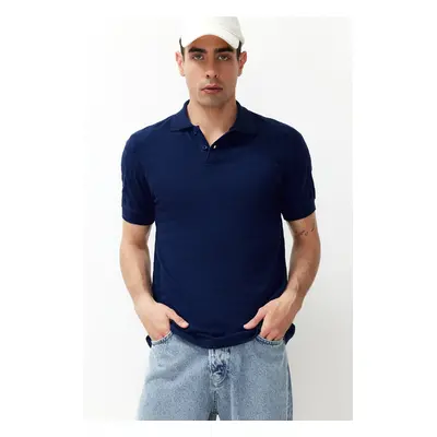 Trendyol Navy Blue Regular/Normal Cut Textured Polo Neck T-Shirt