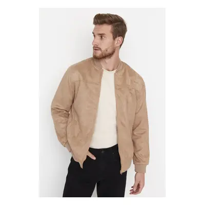 Trendyol Camel Regular Fit Zippered Suede Coat