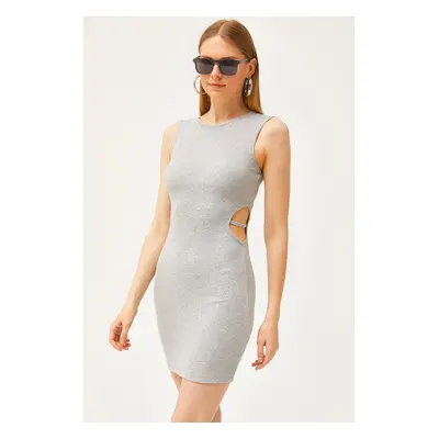 Olalook Women's Gray Cut Out Detail Lycra Mini Dress