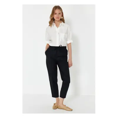 Trendyol Black Elastic Waist Pull On Linen Blend Woven Trousers