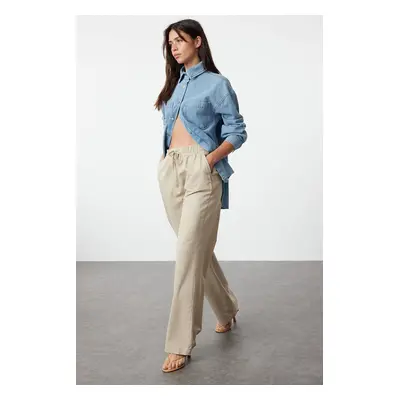 Trendyol Mink Linen Blend High Waist Wide Leg Trousers