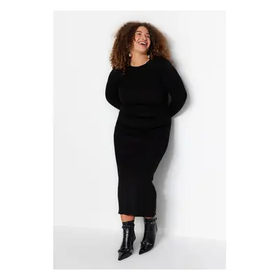 Trendyol Curve Black Corduroy Midi Length 2-Piece Knitwear Dress & Crop Sweater Set