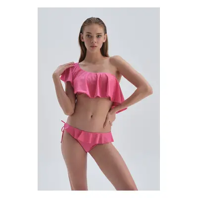 Dagi Fuchsia One Shoulder Flounce Bikini felső