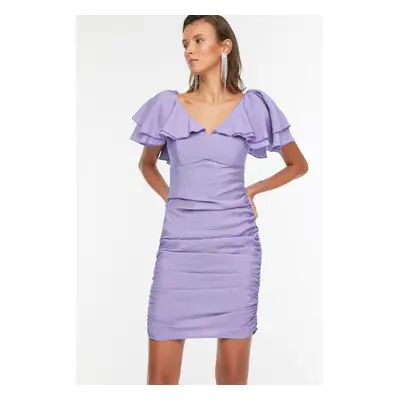 Trendyol Lilac Shirred részletes estélyi ruha