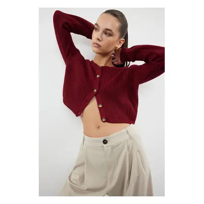 Trendyol Claret Red Super Crop Basic Knitwear Cardigan