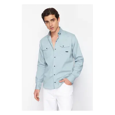 Trendyol Mint Regular Fit Denim Shirt with Snap Fasteners