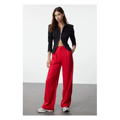 Trendyol Red Wide Leg Pleated Woven Trousers