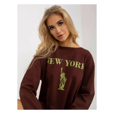 Dark brown and yellow oversize long sweatshirt with slogan