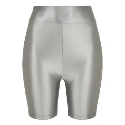 Women's Shiny Metallic High-Waisted Cycling Shorts - Dark Silver