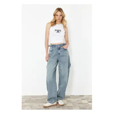 Trendyol Light Blue Loose Fit High Waist Carpenter Skater Jeans