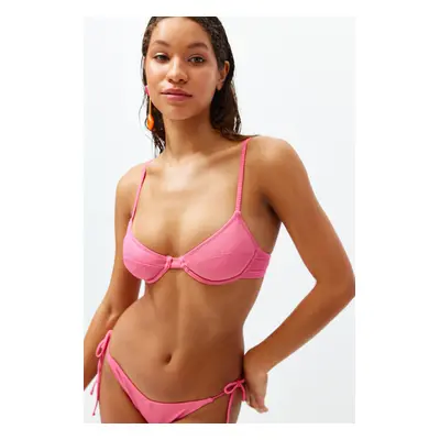 Trendyol Fuchsia Balconette Textured Bikini Top