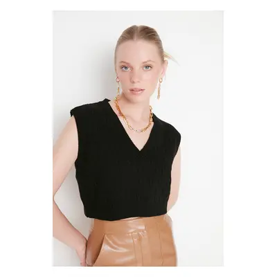 Trendyol Black Crop V Neck Knitwear Sweater