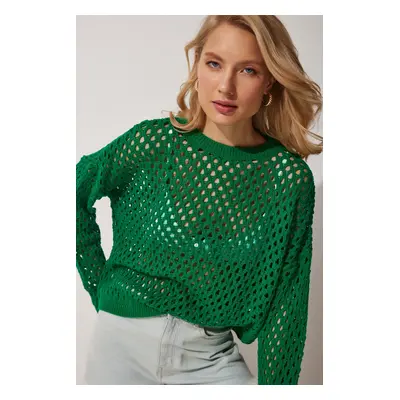 Happiness İstanbul Women's Vivid Green Openwork Seasonal Knitwear Blouse