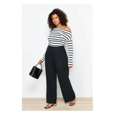 Trendyol Curve Black High Waist Wide Leg Wide Leg Woven Fabric Trousers