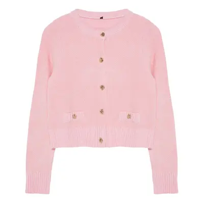 Trendyol Pink Crop Premium Yarn/Special Yarn Pocket Detailed Jacket-Look Knitwear Cardigan