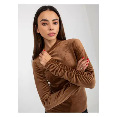 Brown velvet blouse RUE PARIS with ruffle sleeves