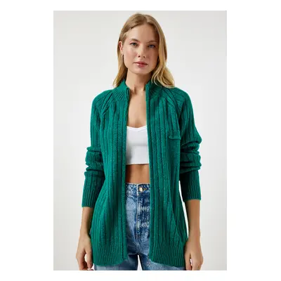 Happiness İstanbul Women's Dark Green Zippered Knitwear Cardigan