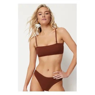 Trendyol Brown Strapless Textured Bikini Top