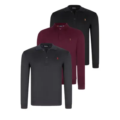 TRIPLE SET V4007 DEWBERRY MEN'S SWEATSHIRT-BLACK-NAVY-PURPLE