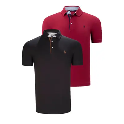 DUAL SET T8582 DEWBERRY MENS T-SHIRT-BLACK-BURGUNDY