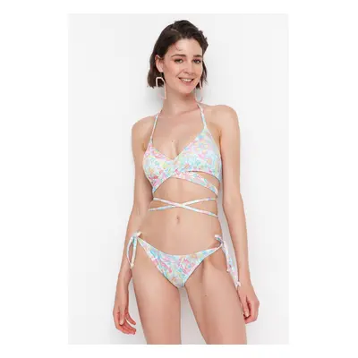 Trendyol Floral Pattern Bikini Top With Tie Detailed