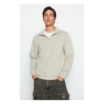 Trendyol Stone Regular/Normal Cut Stand Collar Zippered Sweatshirt