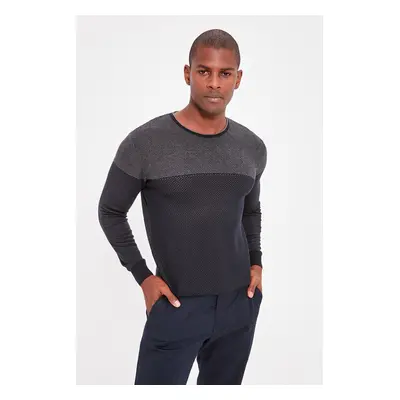 Trendyol Navy Blue Slim Crewneck Textured Knitwear Sweatshirt