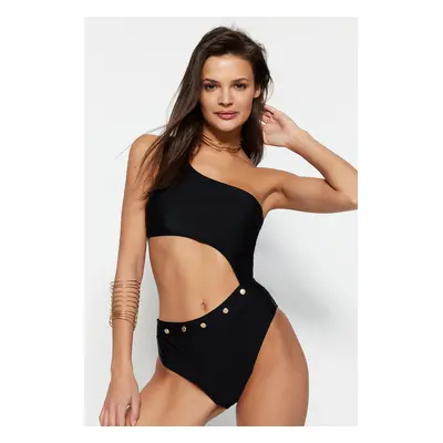 Trendyol Black One Shoulder Accessorized Regular Leg Swimsuit