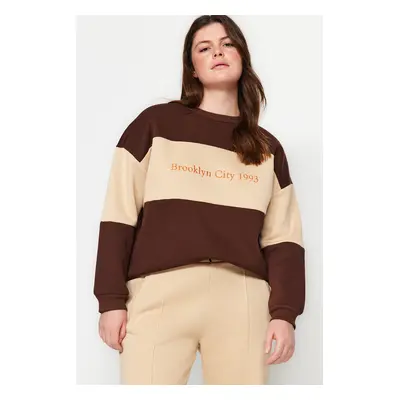 Trendyol Curve Brown Thick Fleece Inside Embroidery Detailed Knitted Sweatshirt