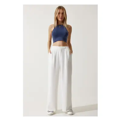 Happiness İstanbul Women's Off-White Loose Palazzo Trousers