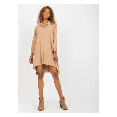 Camel asymmetrical shirt dress with collar