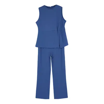 Trendyol Curve Blue Slit Detailed Knitted Top-Bottom Set