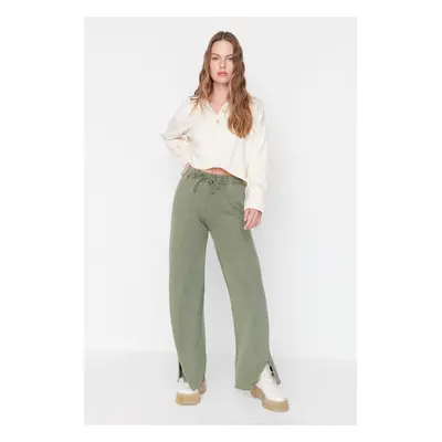 : Trendyol Khaki Antik / Faded Effect Széles láb / széles láb normál derék Vékony kötött melegítőn