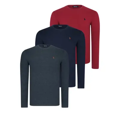 TRIPLE SET T8588 DEWBERRY ROUND NECK MEN'S SWEATSHIRT-NAVY-ANTHRACITE-BURGUNDY