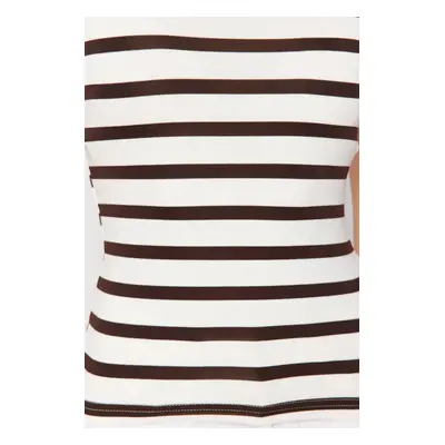 Trendyol Brown Striped Viscose/Soft Fabric Fitted Knitted Blouse