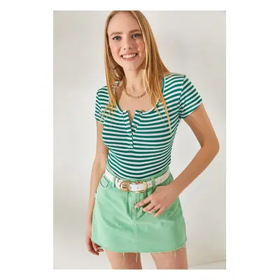 Olalook Women's Thick Striped Emerald Snap-On Camisole Blouse