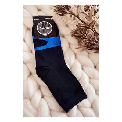 Women's cotton socks with blue pattern dark blue