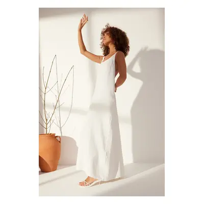 Trendyol White 100% Linen Back Detail Maxi Dress