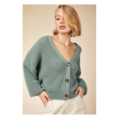 Happiness İstanbul Women's Almond Green V-Neck Buttoned Knitwear Cardigan