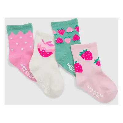 Set of four pairs of girls' patterned socks in pink, cream and green GAP