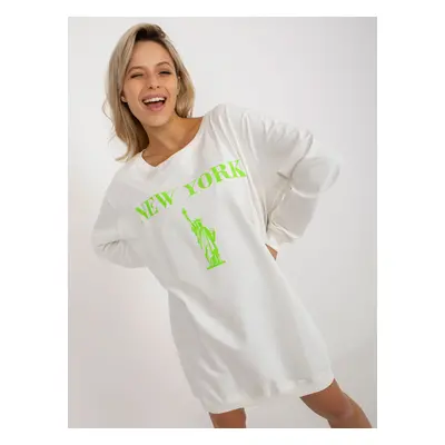 Ecru-green long oversize sweatshirt with print