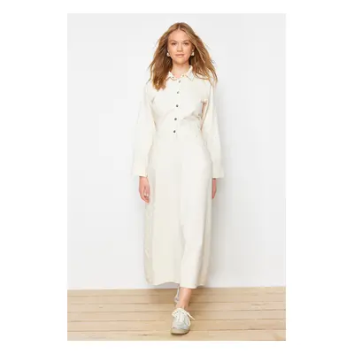 Trendyol Ecru Plain Shirt Dress Rigid Maxi Denim Modest Dress