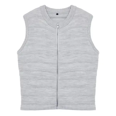 Trendyol Grey Melange Zippered Crew Neck Puffer Knit Vest