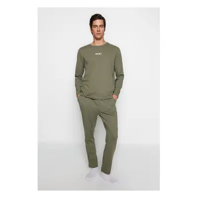 Trendyol Khaki Printed Knitted Pajama Set