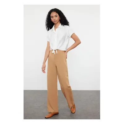 Trendyol Brown Linen Look Straight Cut Woven Trousers