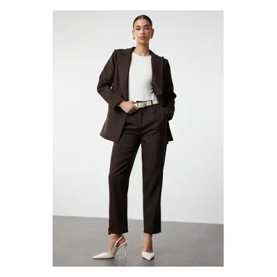 Trendyol Brown Linen Look Woven Jacket Trousers Bottom-Top Set