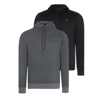 DOUBLE SET V4011 DEWBERRY MEN'S HOODED SWEATSHIRT-BLACK-ANTHRACITE